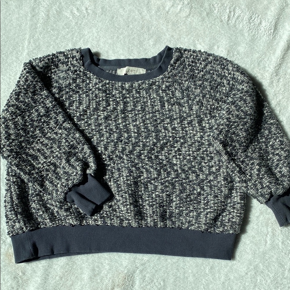 LOFT Black and Gray Knit Crew Neck Sweater